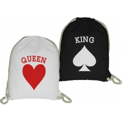 Zestaw plecaków worków ze sznurkiem dla par zakochanych na walentynki komplet 2 sztuki King Queen Poker 2